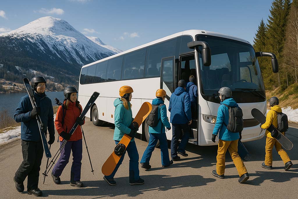 Passagerare på gruppresa till fjällen