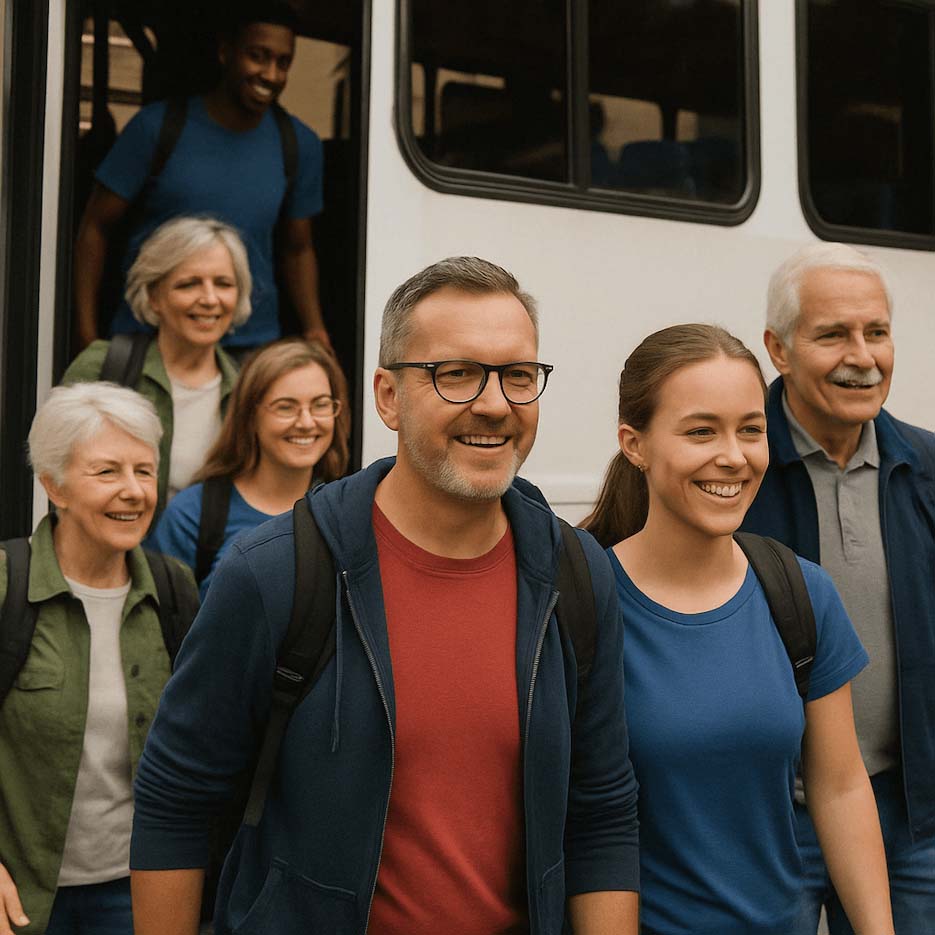 Grupp på föreningsresa med buss