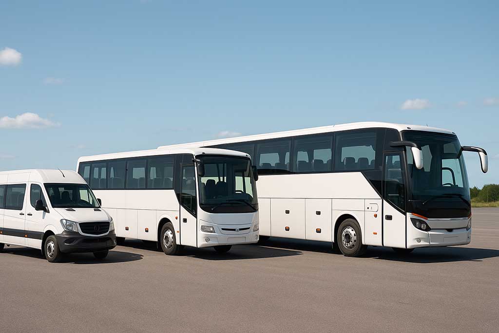 Att hyra en för liten buss blir trångt och för stor buss blir för dyrt. Här förklarar vi hur du väljer rätt buss för er resa – minibuss, mellanstor eller stor buss.