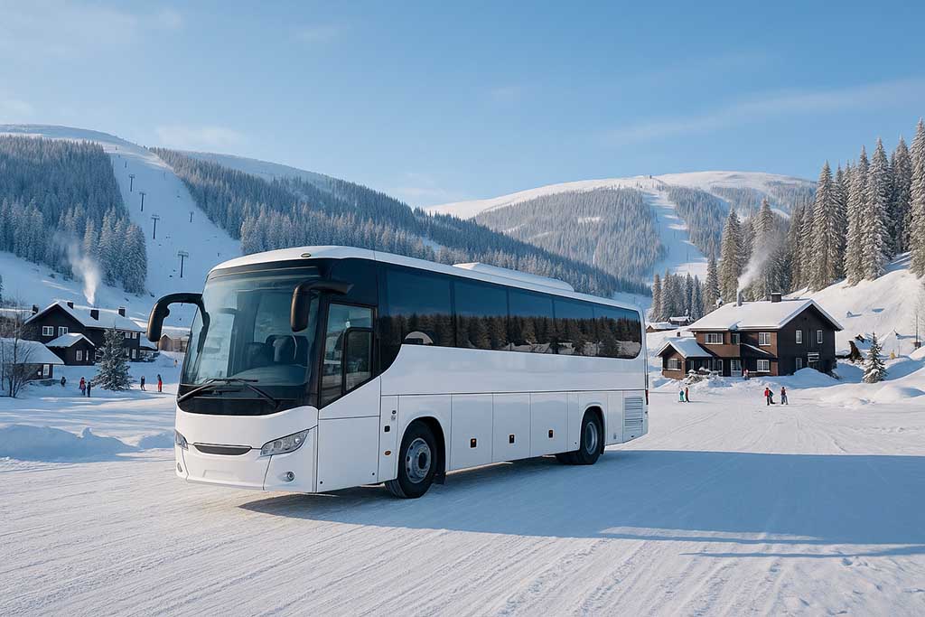 Turistbuss som står parkerad i Branäs