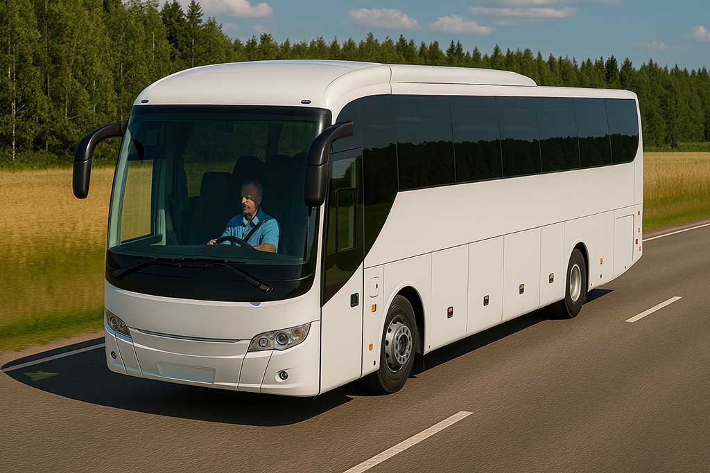 Buss på väg till Tosselilla Sommarland