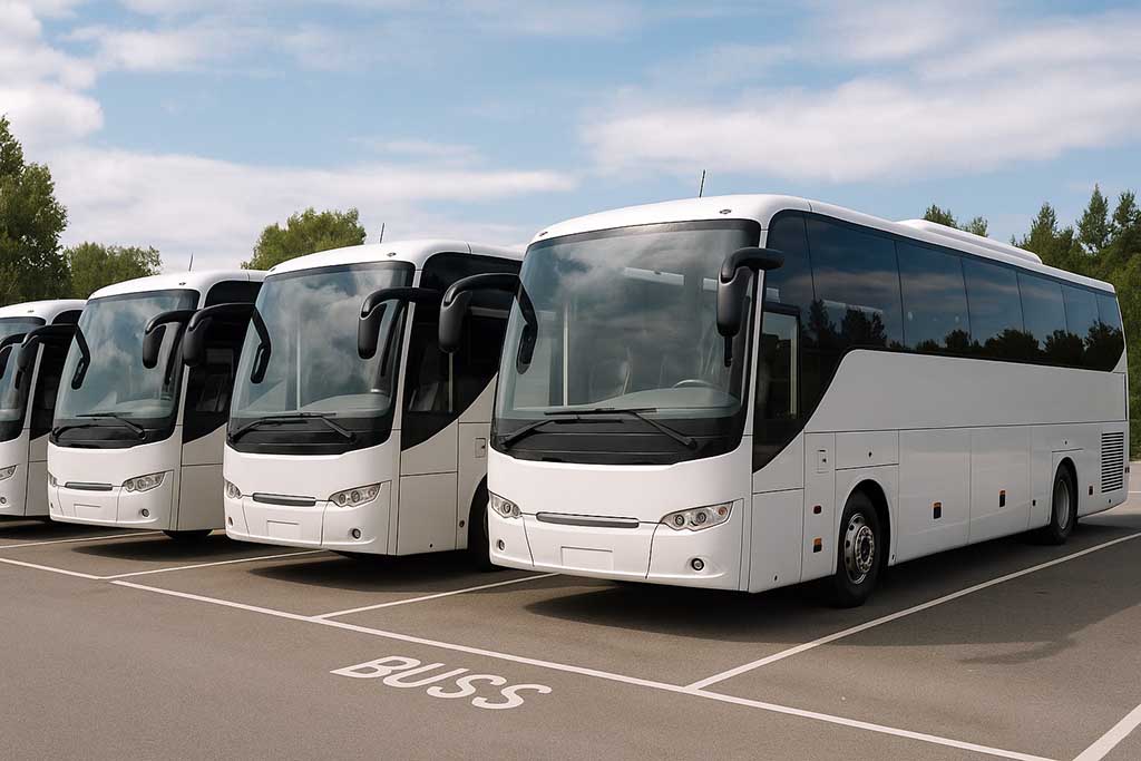 Bussar parkerade vid Barnens Ö