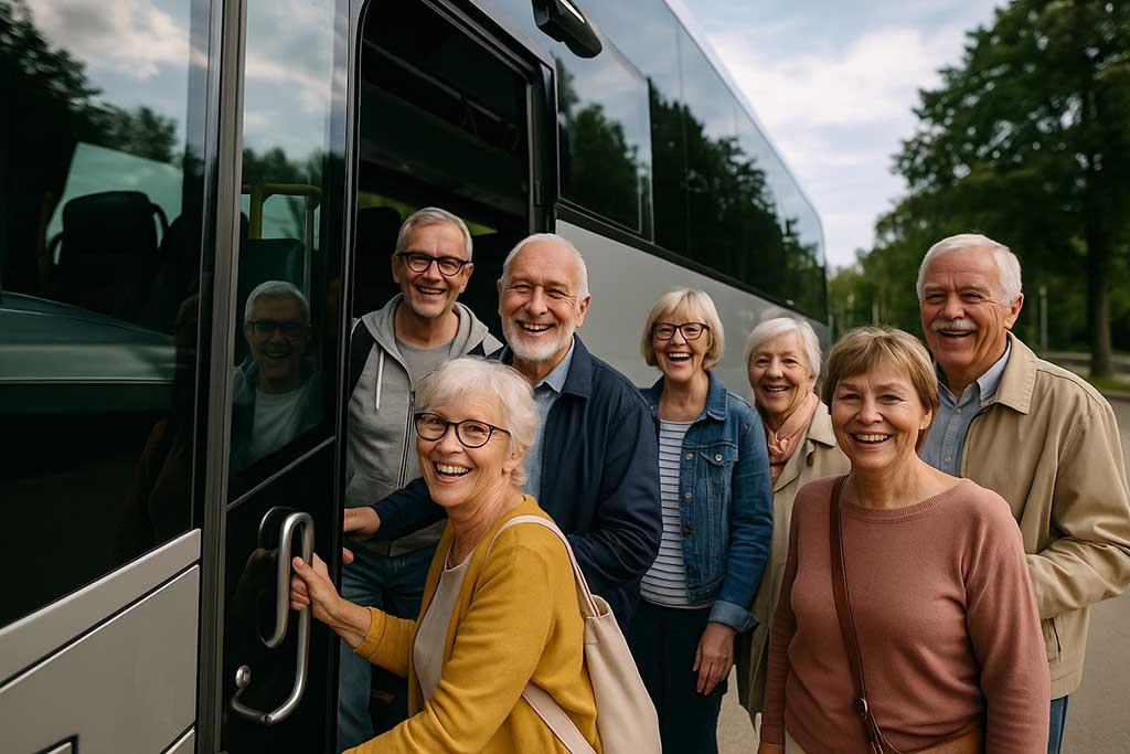 Resenärer som gör föreningsresor med buss
