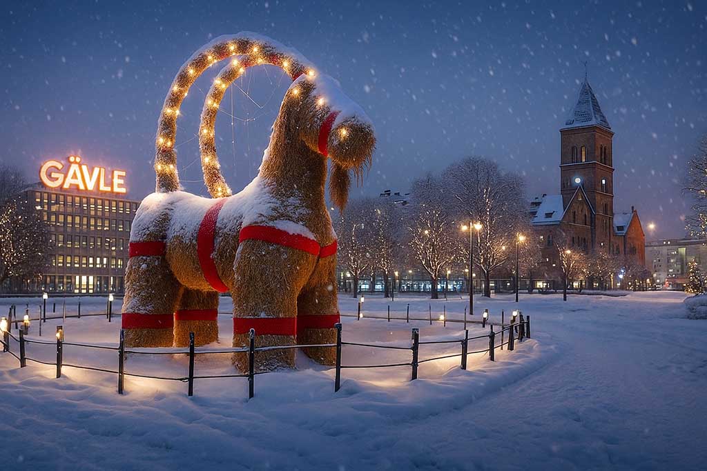 Överblicksbild över Gävle med stad och vatten