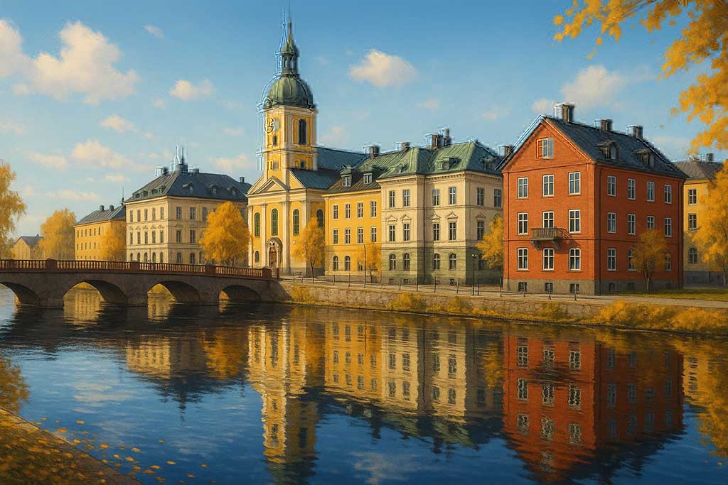 Stadsvy från centrala Gävle med omgivande bebyggelse
