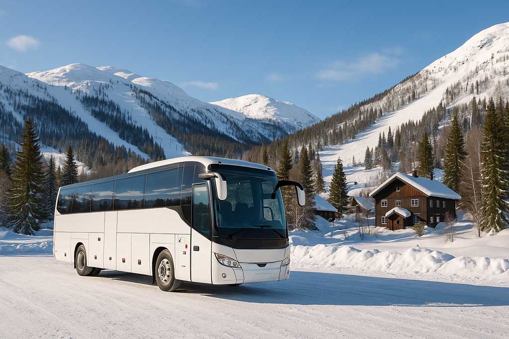 Turistbuss som står parkerad i Hemsedal