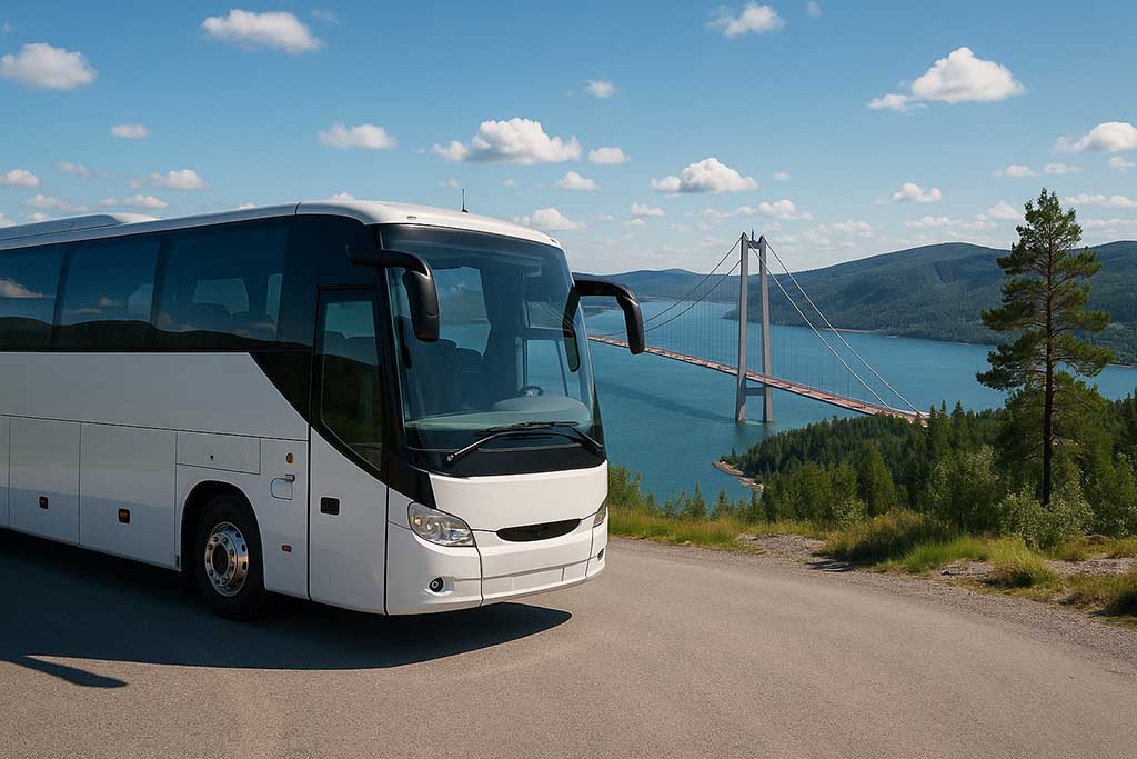 Buss parkerad vid Höga Kusten