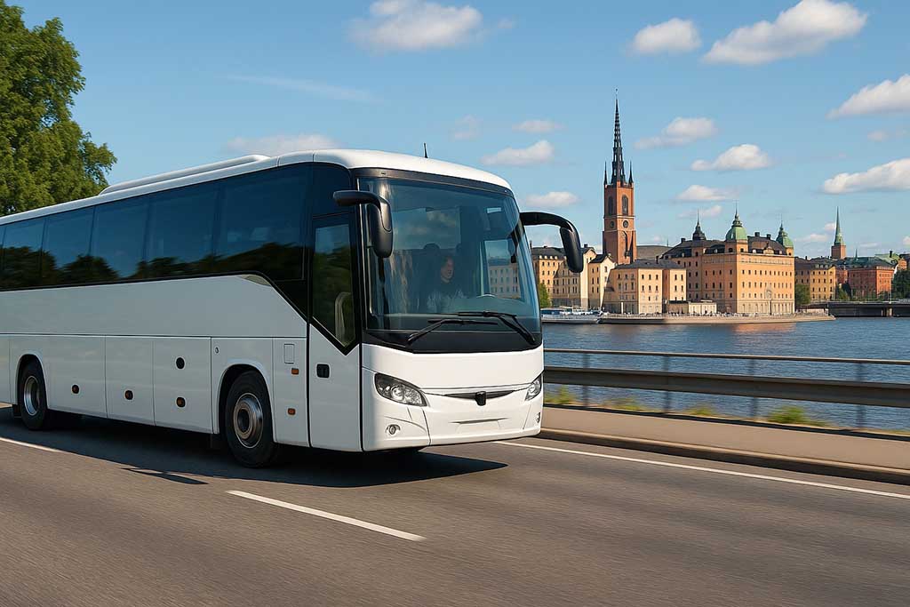 Turistbuss som kör sträckan Solna-Stockholm