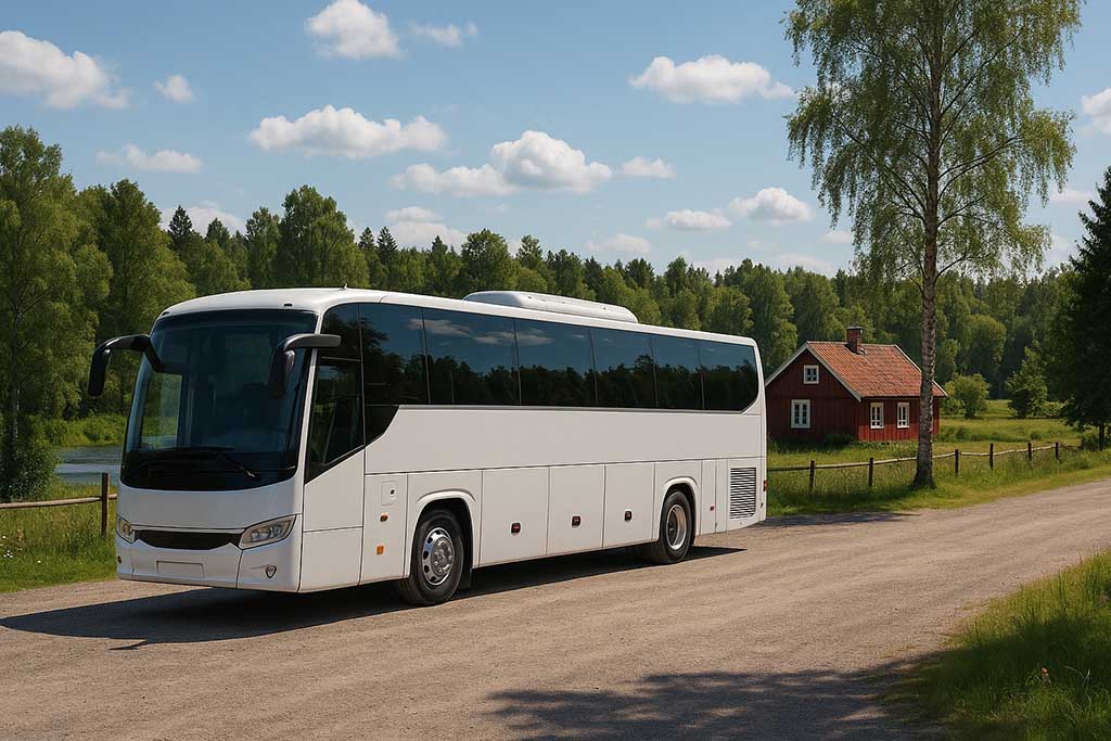 Turistbuss parkerad vid Barnens Ö