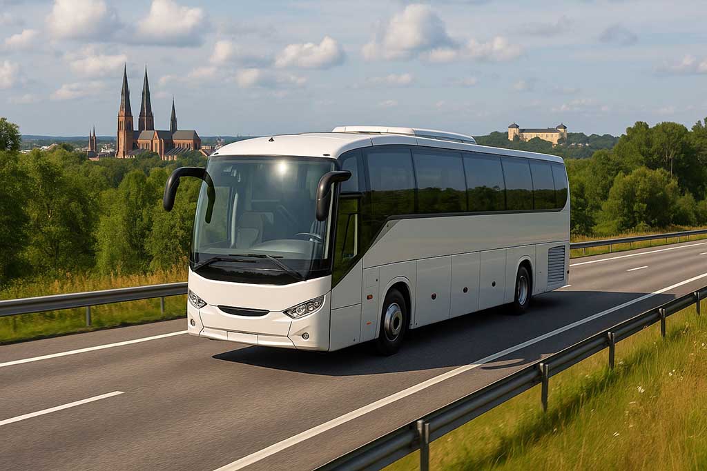 Turistbuss som kör sträckan Stockholm-Uppsala