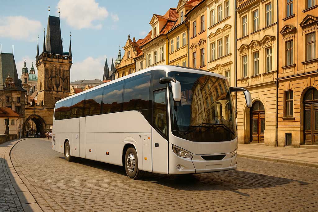 Turistbuss på studentresa i Prag