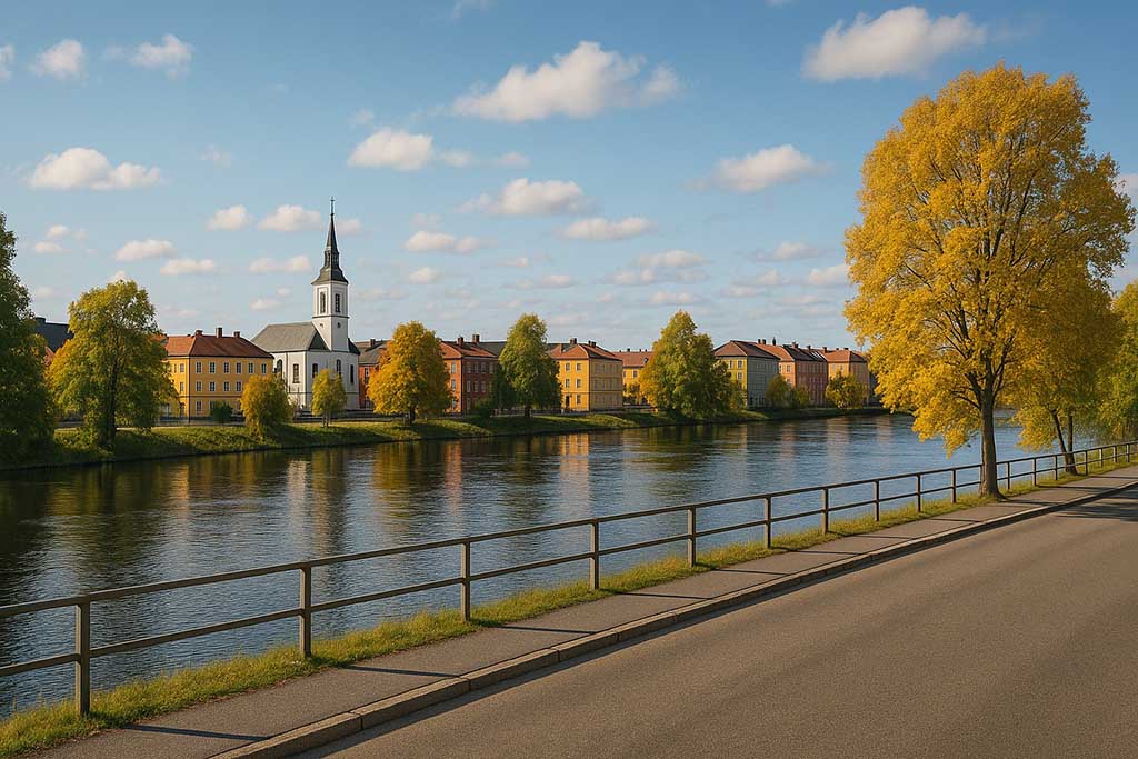 Stadsvy över Umeå med omgivande natur
