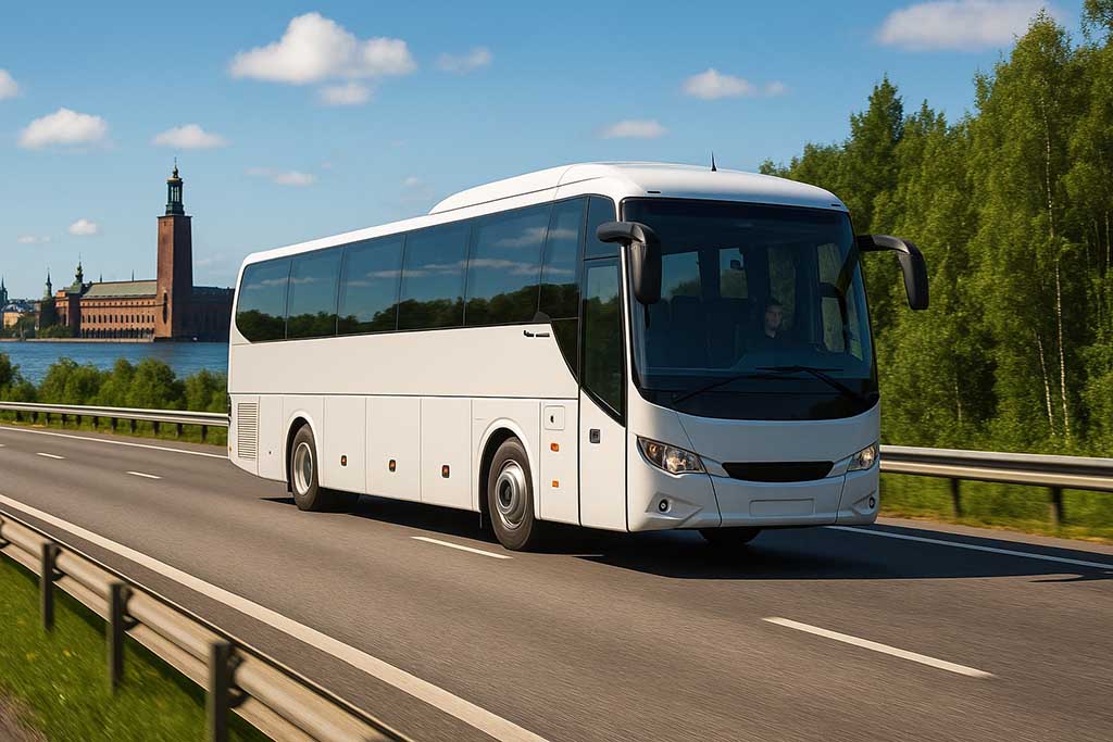 Turistbuss som kör sträckan Värmdö-Stockholm